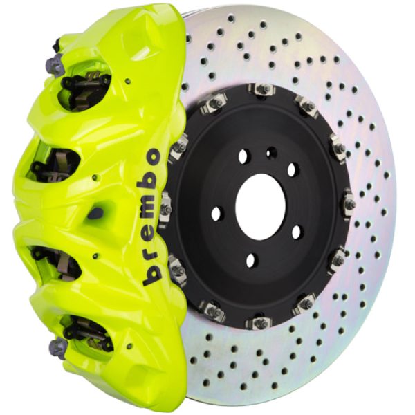 Brembo 05-13 Range Rover Sport Fr GT BBK 8Pis Cast 412x38 2pc Rotor Drilled-Fluo. Yellow on Sale